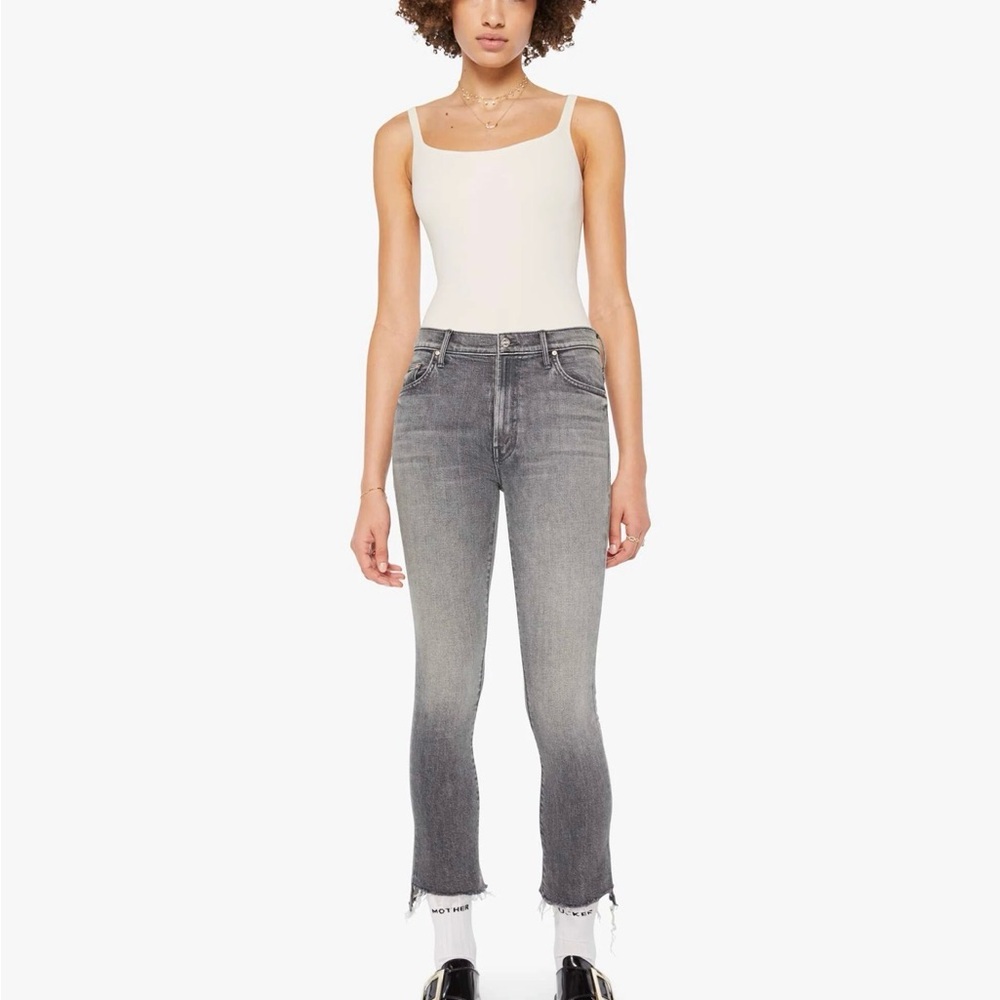Mother The Insider Crop Step Fray Gray Jeans
